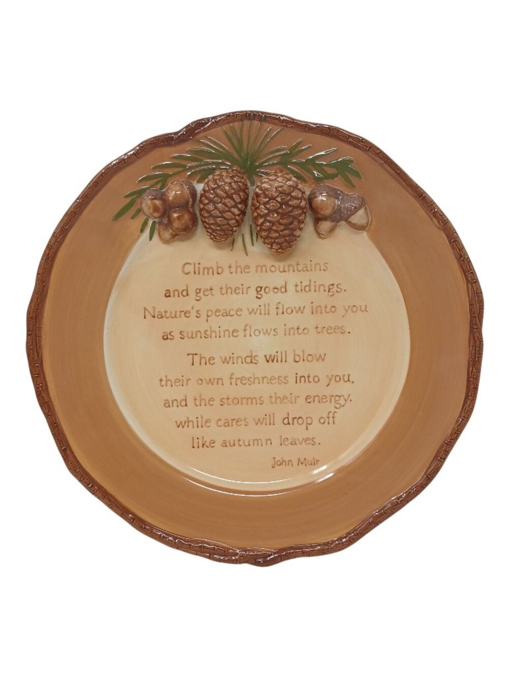 Decorative Ceramic Plate Pinecones Acorns John Muir Quote Rustic Nature #WS-1